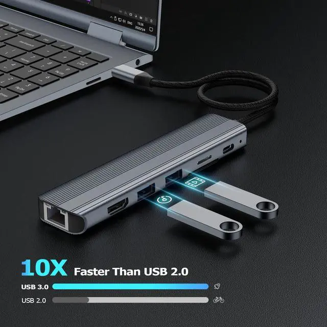 Alt view image 3 of 7 - USB C Hub Ethernet HDMI Adapter for Mac MacBook Air/Pro Laptop, Multiport Dock with RJ45 Gigabit Ethernet, 4K HDMI, USB 3.0, SD/TF Card Reader, PD 100W Charging