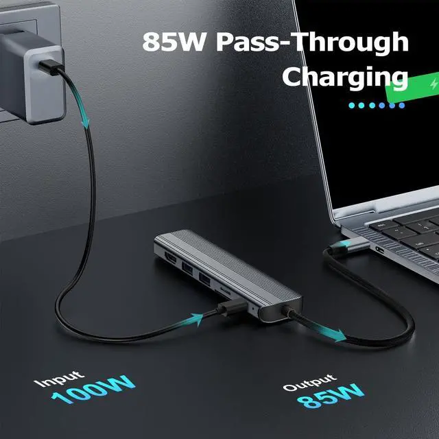Alt view image 4 of 7 - USB C Hub Ethernet HDMI Adapter for Mac MacBook Air/Pro Laptop, Multiport Dock with RJ45 Gigabit Ethernet, 4K HDMI, USB 3.0, SD/TF Card Reader, PD 100W Charging