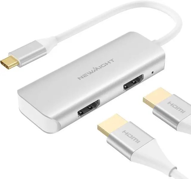 Main image of USB C to Dual HDMI Adapter, Newmight Dual Monitor Adapter Supports 4K@60Hz and Dual 4K@30Hz, Dual Monitor HDMI Splitter for MacBook, iPad, HP, , iPhone 15/16 Series (Silver)