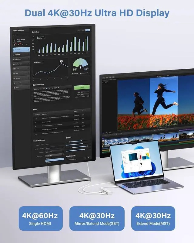 Alt view image 5 of 7 - USB C to Dual HDMI Adapter, Newmight Dual Monitor Adapter Supports 4K@60Hz and Dual 4K@30Hz, Dual Monitor HDMI Splitter for MacBook, iPad, HP, , iPhone 15/16 Series (Silver)