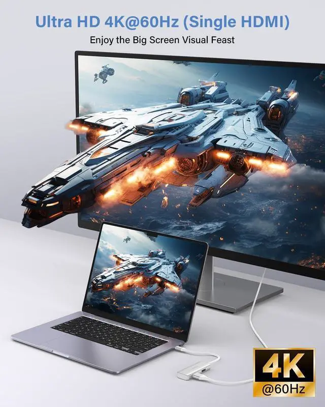 Alt view image 2 of 7 - USB C to Dual HDMI Adapter, Newmight Dual Monitor Adapter Supports 4K@60Hz and Dual 4K@30Hz, Dual Monitor HDMI Splitter for MacBook, iPad, HP, , iPhone 15/16 Series (Silver)