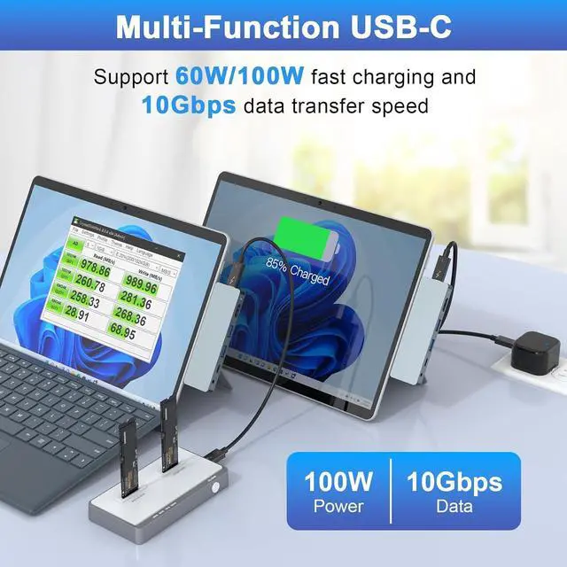 Alt view image 3 of 7 - Opluz 6 in 2 Surface Pro 8 9 X Docking Station, Accessories for Microsoft Surface Pro Dock Hub Thunderbolt 4 Port, with 4K@60HZ HDMI Port, 2 USB-A 3.0(10Gbps), 2 USB-C, 3.5mm Audio Jack PD Charging