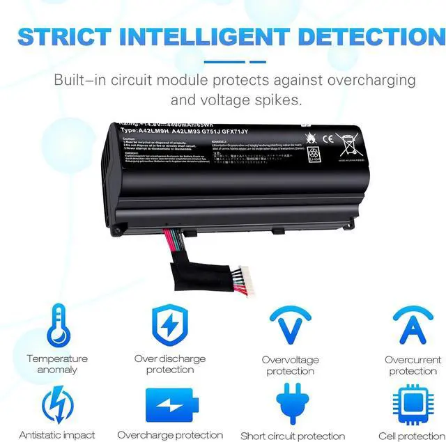 Alt view image 5 of 7 - New A42N1403 Battery for ASUS ROG GFX71JY 17.3" GFX71JY4710 G751 G751J G751JT G751JY G751JL G751JM GFX71JY GFX71JY4710 GFX71JY4710 G751J-BHI7T25 G751JL-BSI7T28 A42LM93 4ICR19/66