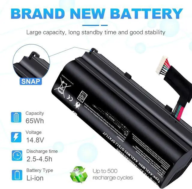 Alt view image 6 of 7 - New A42N1403 Battery for ASUS ROG GFX71JY 17.3" GFX71JY4710 G751 G751J G751JT G751JY G751JL G751JM GFX71JY GFX71JY4710 GFX71JY4710 G751J-BHI7T25 G751JL-BSI7T28 A42LM93 4ICR19/66