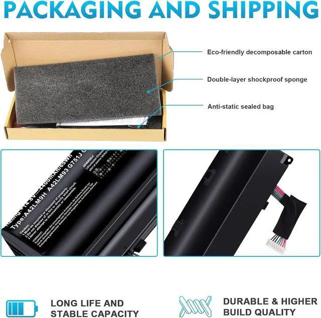 Alt view image 7 of 7 - New A42N1403 Battery for ASUS ROG GFX71JY 17.3" GFX71JY4710 G751 G751J G751JT G751JY G751JL G751JM GFX71JY GFX71JY4710 GFX71JY4710 G751J-BHI7T25 G751JL-BSI7T28 A42LM93 4ICR19/66