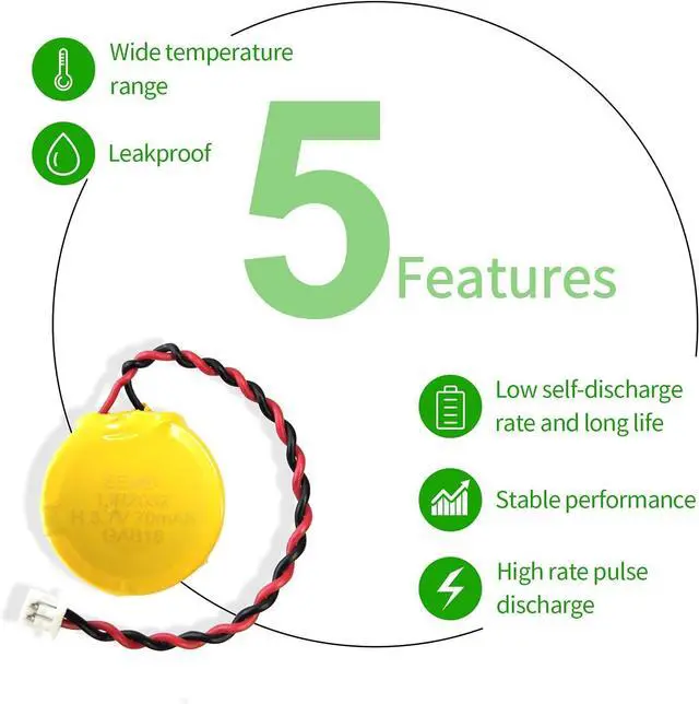 Alt view image 4 of 6 - EEMB 5PACK 3.7V LIR2032 Rechargeable CMOS Battery with Wire Leads and MOLEX Wire Connector for Computer or Laptop Motherboard Battery - Rechargeable
