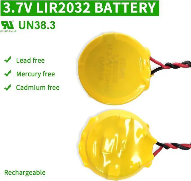 Alt view image 5 of 6 - EEMB 5PACK 3.7V LIR2032 Rechargeable CMOS Battery with Wire Leads and MOLEX Wire Connector for Computer or Laptop Motherboard Battery - Rechargeable
