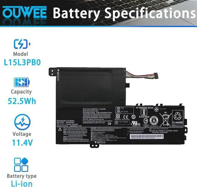 Alt view image 2 of 6 - L15L3PB0 Laptop Battery Compatible with Lenovo Flex 5 1470 1570 IdeaPad 320S-14IKB 320S-15ABR 320S-15AST/15IKB/15ISK 520S-14IKB Yoga 520-14IKB Series L15M3PB0 L15C3PB1 11.4V 52.5Wh (Shape-A)