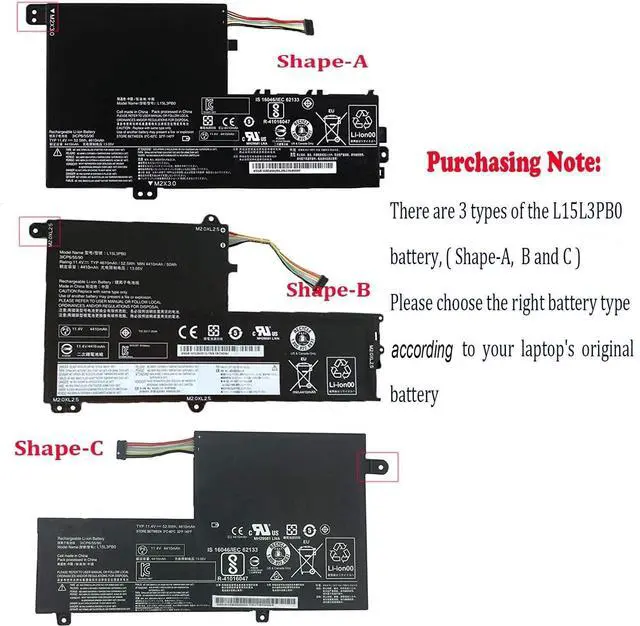 Alt view image 4 of 6 - L15L3PB0 Laptop Battery Compatible with Lenovo Flex 5 1470 1570 IdeaPad 320S-14IKB 320S-15ABR 320S-15AST/15IKB/15ISK 520S-14IKB Yoga 520-14IKB Series L15M3PB0 L15C3PB1 11.4V 52.5Wh (Shape-A)