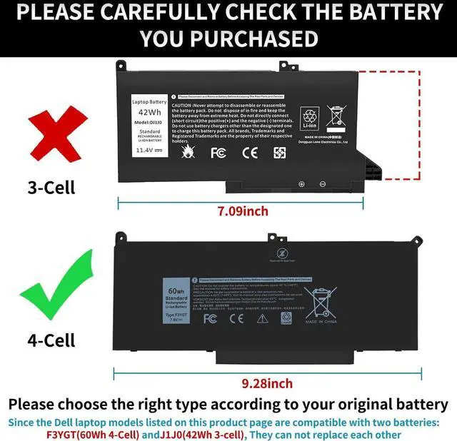 Alt view image 2 of 7 - 7490 F3YGT Laptop Battery for Dell Latitude 12 13 14 7000 7280 7290 7380 7390 7480 7490 E7480 E7490 E7280 E7290 E7390 Battery