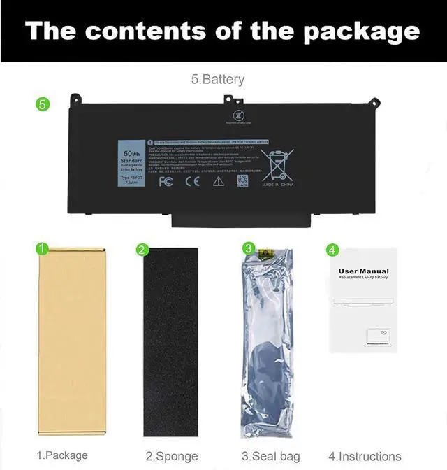 Alt view image 6 of 7 - 7490 F3YGT Laptop Battery for Dell Latitude 12 13 14 7000 7280 7290 7380 7390 7480 7490 E7480 E7490 E7280 E7290 E7390 Battery