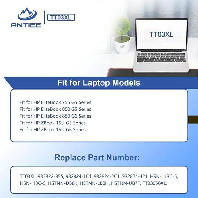 Alt view image 4 of 7 - ANTIEE TT03XL 932824-421 Laptop Battery for HP EliteBook 755 G5 850 G5 850 G6, ZBook 15U G5 G6 Series TT03XL-BTI TT03056XL-PL HSN-I13C-5 932824-1C1 932824-2C1 933322-855 HSTNN-LB8H HSTNN-DB8K 56Wh