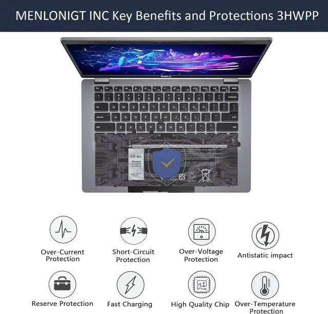Alt view image 5 of 7 - New 68Wh 3HWPP Laptop Battery Replacement for Dell Latitude 5410 5401 5510 5501 5511 5411 Precision 3541 3551 Inspiron 17 7500/7506 2-in-1 Inspiron 7706 2-in-1 Fits 10X1J N2NLL 1VY7F 451-BCMN 15.2V