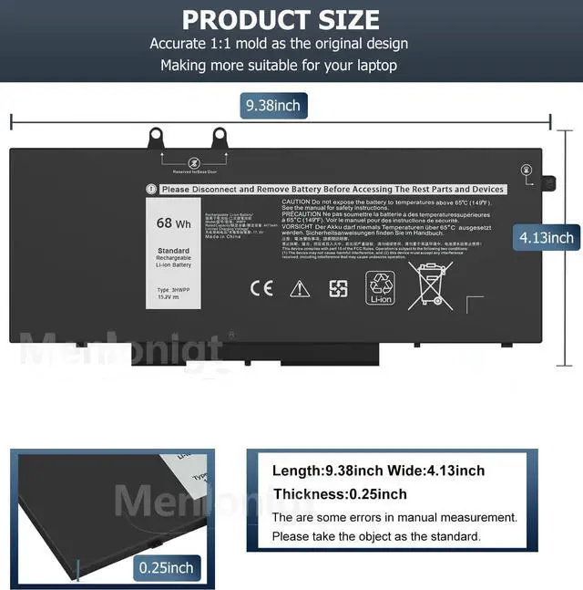 Alt view image 6 of 7 - New 68Wh 3HWPP Laptop Battery Replacement for Dell Latitude 5410 5401 5510 5501 5511 5411 Precision 3541 3551 Inspiron 17 7500/7506 2-in-1 Inspiron 7706 2-in-1 Fits 10X1J N2NLL 1VY7F 451-BCMN 15.2V