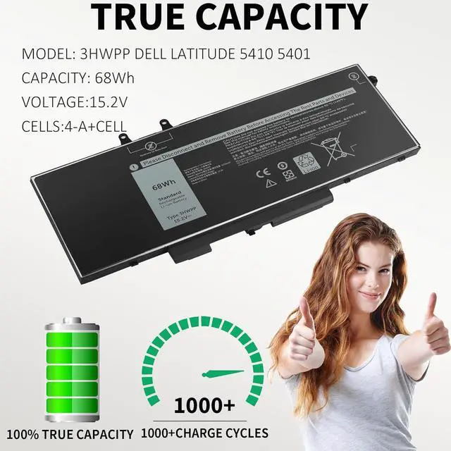 Alt view image 7 of 7 - New 68Wh 3HWPP Laptop Battery Replacement for Dell Latitude 5410 5401 5510 5501 5511 5411 Precision 3541 3551 Inspiron 17 7500/7506 2-in-1 Inspiron 7706 2-in-1 Fits 10X1J N2NLL 1VY7F 451-BCMN 15.2V