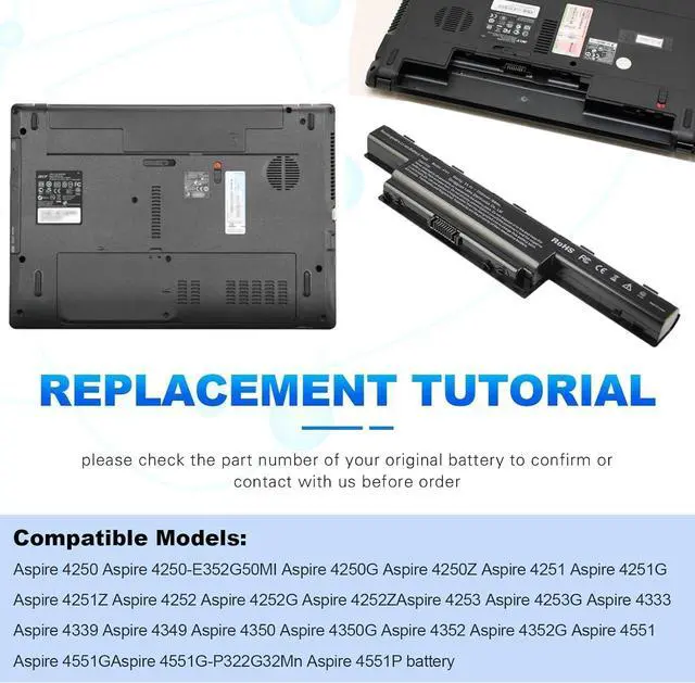 Alt view image 3 of 7 - TREE.NB Li-ion Cell Laptop Battery Compatible with Acer AS10D31 AS10D51, Acer Aspire 5253 5251 5336 5349 5551 5552 5560 5733Z / Acer TravelMate 5740 5735Z 5740G / Gateway NV55C NV50A NV53A NV59C