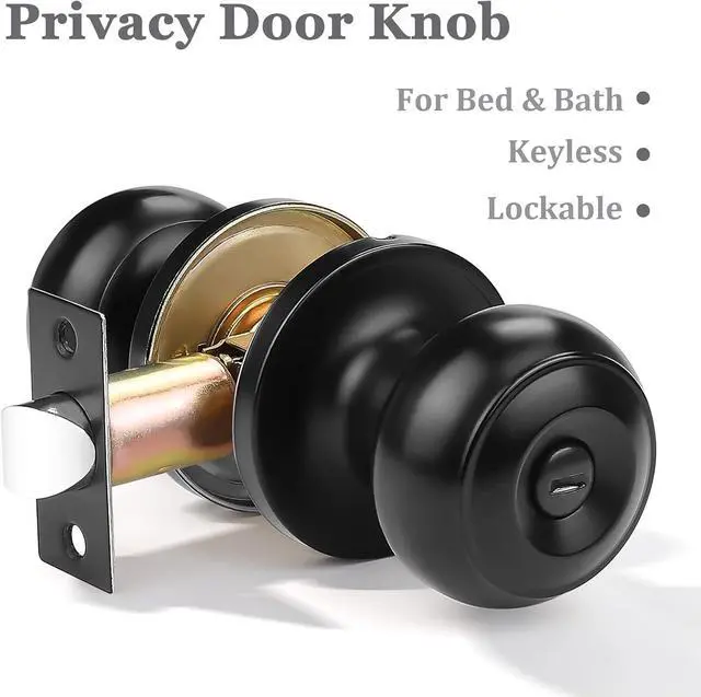 Alt view image 2 of 7 - Probrico (1 Pack Round Privacy Door Knob(Thumb Turn Lock on The Inside), Keyless Doorknobs Interior/Exterior Lockset,Privacy Knobs for Bedroom/Bathroom,Black Modern Design Door Hardware