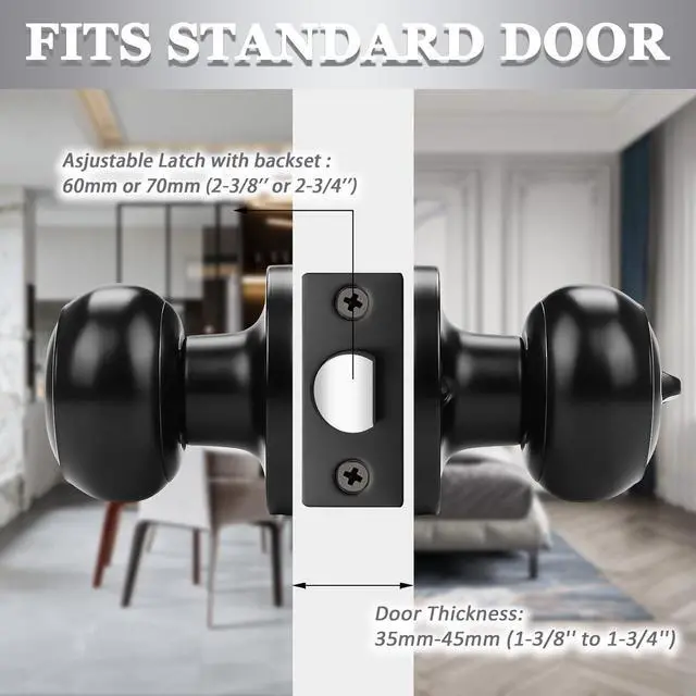 Alt view image 4 of 7 - Probrico (1 Pack Round Privacy Door Knob(Thumb Turn Lock on The Inside), Keyless Doorknobs Interior/Exterior Lockset,Privacy Knobs for Bedroom/Bathroom,Black Modern Design Door Hardware