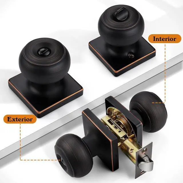 Alt view image 3 of 6 - Probrico Square Doorknobs Privacy Door Handles, Bedroom Door Knobs with Lock, Oil Rubbed Bronze Interior Door Knob for Bathroom, Stainless Steel, 3 Pack
