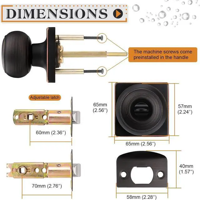 Alt view image 4 of 6 - Probrico Square Doorknobs Privacy Door Handles, Bedroom Door Knobs with Lock, Oil Rubbed Bronze Interior Door Knob for Bathroom, Stainless Steel, 3 Pack