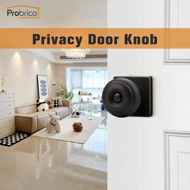 Alt view image 2 of 6 - Probrico Square Doorknobs Privacy Door Handles, Bedroom Door Knobs with Lock, Oil Rubbed Bronze Interior Door Knob for Bathroom, Stainless Steel, 3 Pack