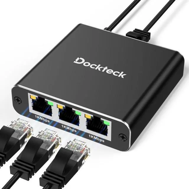 Main image of Ethernet Splitter 1 to 3 1000Mbps, Dockteck Internet Cable Splitter 1 in 3 Out High Speed Switch Network Gigabit for LAN RJ45 Port Router Switch Work with Cat5/5e/6/7/8 Cable