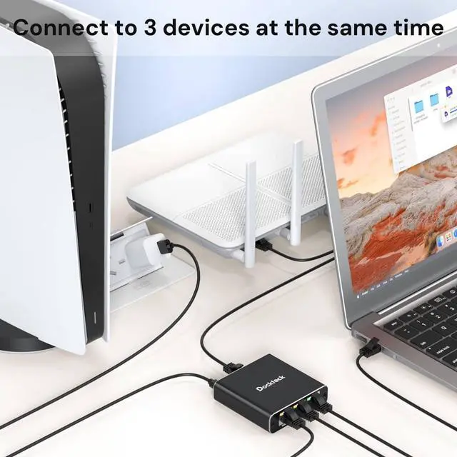 Alt view image 5 of 7 - Ethernet Splitter 1 to 3 1000Mbps, Dockteck Internet Cable Splitter 1 in 3 Out High Speed Switch Network Gigabit for LAN RJ45 Port Router Switch Work with Cat5/5e/6/7/8 Cable