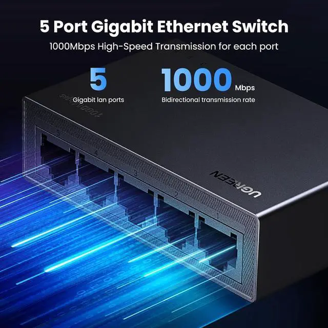 Alt view image 3 of 7 - UGREEN Ethernet Switch, 5 Port Gigabit Ethernet Splitter, Plug & Play, Wall Mount & Desktop Network Switch Hub, Unmanaged, Compact, with LED, Fanless Quiet, for Internet Cable, Laptop, Router, NAS