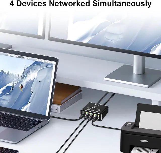 Alt view image 2 of 7 - Gigabit Ethernet Splitter 1 to 4 - Network Splitter with USB Power Cable, 1000Mbps High Speed RJ45 Internet Splitt-er Adapter for Cat 5/5e/6/7/8 Cable [4 Devices Networked Simultaneously]