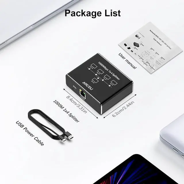 Alt view image 7 of 7 - Gigabit Ethernet Splitter 1 to 4 - Network Splitter with USB Power Cable, 1000Mbps High Speed RJ45 Internet Splitt-er Adapter for Cat 5/5e/6/7/8 Cable [4 Devices Networked Simultaneously]