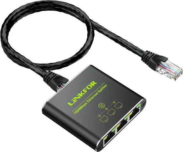Main image of LiNKFOR Ethernet Splitter 1 in 3 Out,1000Mbps High Speed Splitter RJ45 Network Extension Connector with USB Type C Cable Gigabit Ethernet Switch Network Sharing for Cat8 Cat7 Cat6 Cat5 Cat5e
