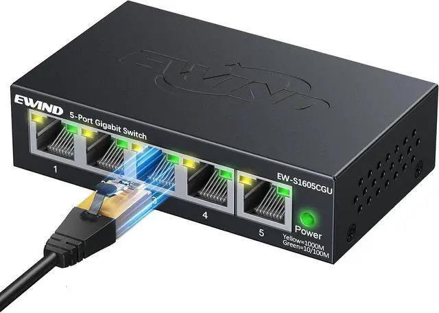 Main image of 2025 Upgraded 5 Port Gigabit Ethernet Switch with LED&VLAN Isolation, Lifetime Protection, Plug & Play Unmanaged Network Switch, Fanless Quiet, Desktop/Wall Mount Metal Ethernet Splitter