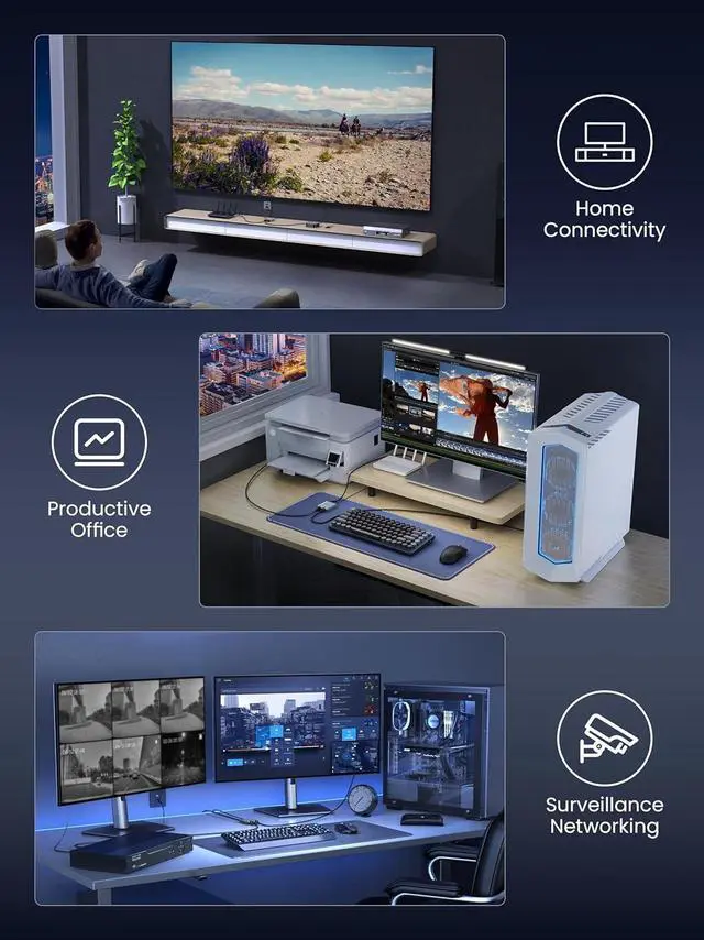 Alt view image 5 of 6 - WARRKY Ethernet Splitter 1 to 2, 1000Mbps High Speed LAN Splitter, [0.55inch Ultra Slim, Integrally Molded Aluminum Case] Gigabit Ethernet Switch 2 port with USB-C Power Cable, for Cat5/5e/6/7/8 Cable