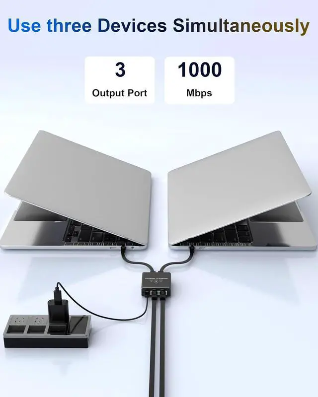 Alt view image 3 of 7 - Gigabit Ethernet Splitter 1 to 3, Aluminium LAN Splitter 1000Mbps RJ45 Ethernet Switch Network Splitter with USB C Power Cable for Cat5/5e/6/7/8