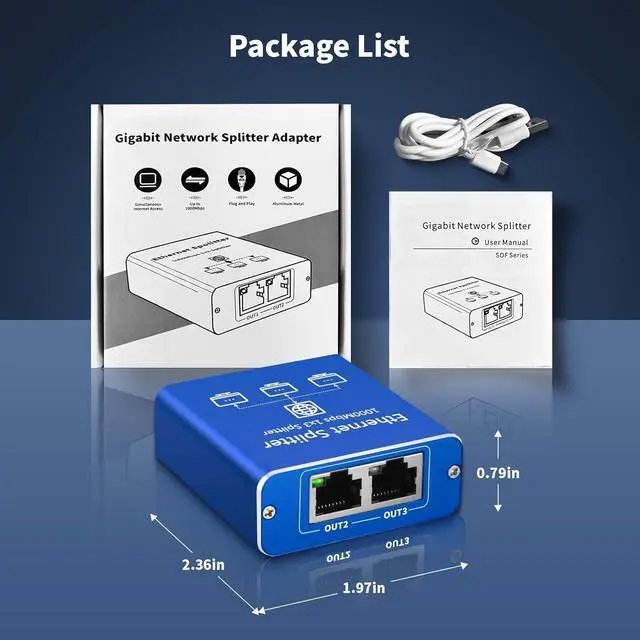Alt view image 7 of 7 - Ethernet Splitter 1 to 3 High Speed 1000Mbps, Gigabit Ethernet Splitter, LAN Splitter with USB Power Cable, RJ45 Splitter for Cat5/5e/6/7/8 Cable[3 Devices Simultaneous Networking]