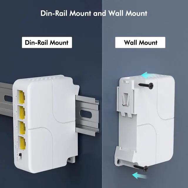 Alt view image 5 of 7 - YuanLey 4 Port PoE Extender Gigabit with 3 PoE Out, IEEE 802.3af/at Mini 4 Channel Repeater 1000Mbps, VLAN, Wall and Din Rail Mount Passthrough POE Amplifier/Booster, Plug and Play