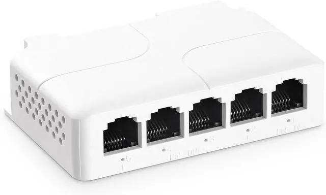 Main image of YuLinca 5 Port PoE Extender with 1 PoE in 4 PoE Out, IEEE 802.3 af/at/bt 90W PoE Repeater with 10/100Mbps, Wall and Din Rail Mount PoE Passthrough Switch
