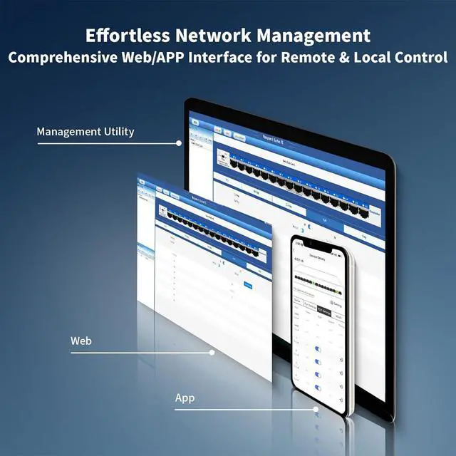 Alt view image 3 of 7 - 16 Port Gigabit Switch, Easy Smart Managed Ethernet Switch, Network Hub, Ethernet Splitter, Plug & Play, Fanless Metal Design, VLAN, Qos, Desktop or Wall Mount