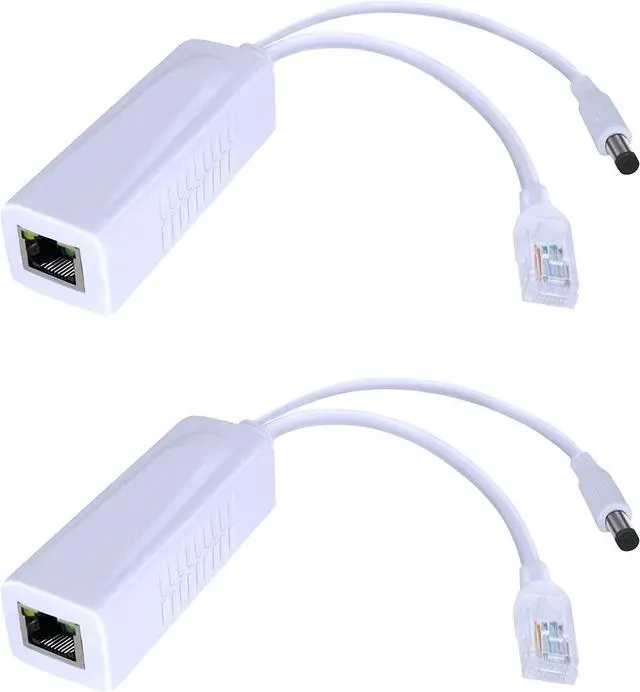Main image of Gigabit PoE Splitter Adapter,12V 2A Output,1000Mbps, IEEE 802.3AF/at, Suitable for IP Cameras, AP WiFi, IP Phones, and Other DC Power Supply Devices,5.5x2.1mm DC, Input Voltage48-52V,2 Pack