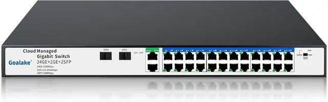 Main image of 26 Port Gigabit Switch, Easy Smart Managed Ethernet Switch, Network Hub, Ethernet Splitter, Plug & Play, Industrial Grade Fan Metal Design, VLAN, Qos, Desktop or Wall Mount