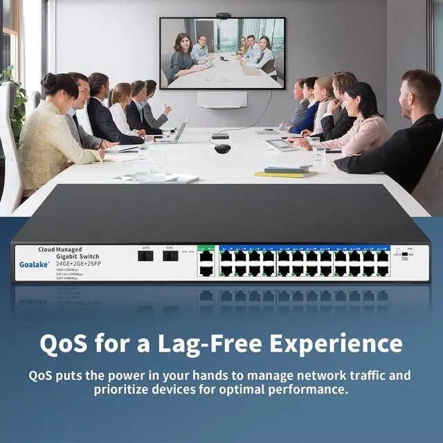 Alt view image 6 of 7 - 26 Port Gigabit Switch, Easy Smart Managed Ethernet Switch, Network Hub, Ethernet Splitter, Plug & Play, Industrial Grade Fan Metal Design, VLAN, Qos, Desktop or Wall Mount