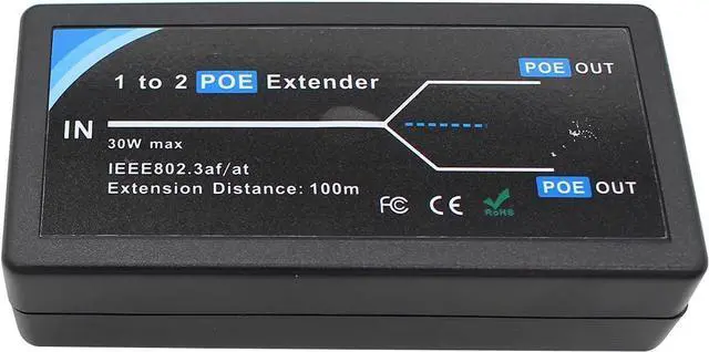 Alt view image 2 of 3 - POE Extender 2 Port PoE-Powered PoE-sourcing ethernet Switch Repeater 100m 1 in 2 Out Comply IEEE 802.3af/at Standard 10,100Mbps for Security Camera Over Cat5/Cat6 or UTP Cables