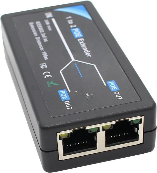 Alt view image 3 of 3 - POE Extender 2 Port PoE-Powered PoE-sourcing ethernet Switch Repeater 100m 1 in 2 Out Comply IEEE 802.3af/at Standard 10,100Mbps for Security Camera Over Cat5/Cat6 or UTP Cables