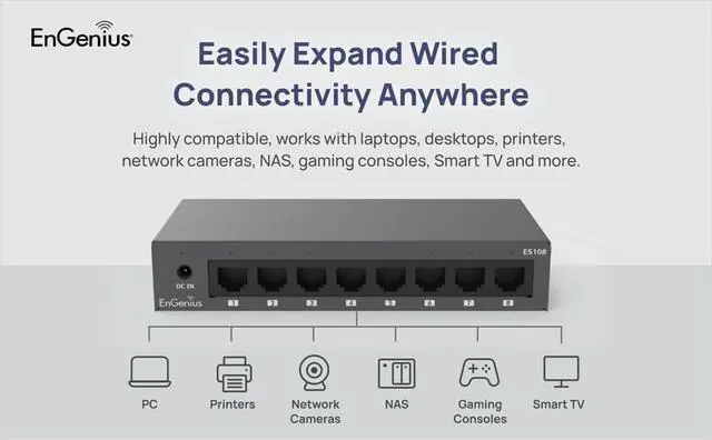 Alt view image 2 of 7 - EnGenius 8-Port Gigabit Unmanaged Switch (ES108) | 5X GE Ports high-Speed Connections | Plug and Play | fanless Silent Operation | IEEE 802.3az Energy Effiecient