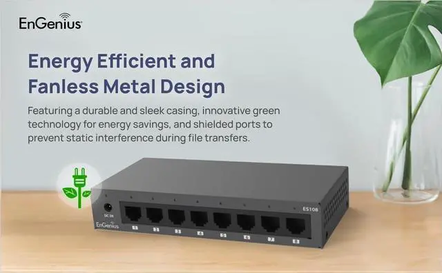 Alt view image 3 of 7 - EnGenius 8-Port Gigabit Unmanaged Switch (ES108) | 5X GE Ports high-Speed Connections | Plug and Play | fanless Silent Operation | IEEE 802.3az Energy Effiecient