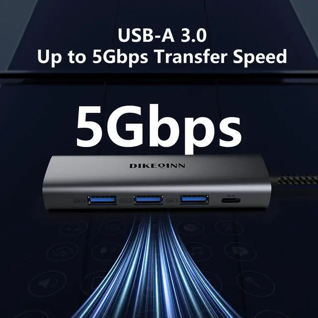 Alt view image 5 of 7 - USB 3.0 Hub with Gigabit Ethernet, 3-Port USB-A 5Gbps + USB-C Power Port for MacBook, Dell, HP, Surface (Plug and Play) (USB-C)