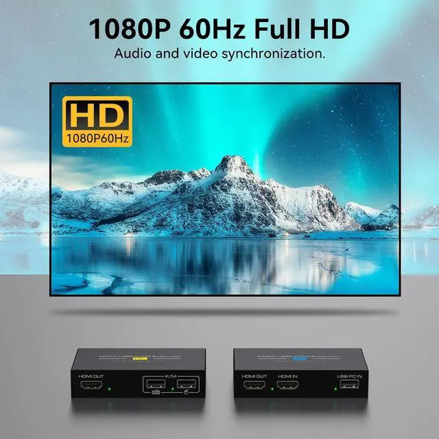 Alt view image 5 of 7 - HDMI KVM USB Extender Over Cat5e/6/7 Ethernet 1080P Up to 394ft/120m with Loop Out HDMI and USB Extender for Remote Control of Monitor and Keyboard Mouse