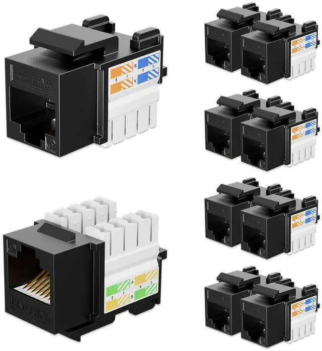 Main image of iwillink 10Gbps Cat6 Ethernet Coupler - 90-Degree Keystone Jack Adapter (Black) 10-Pack