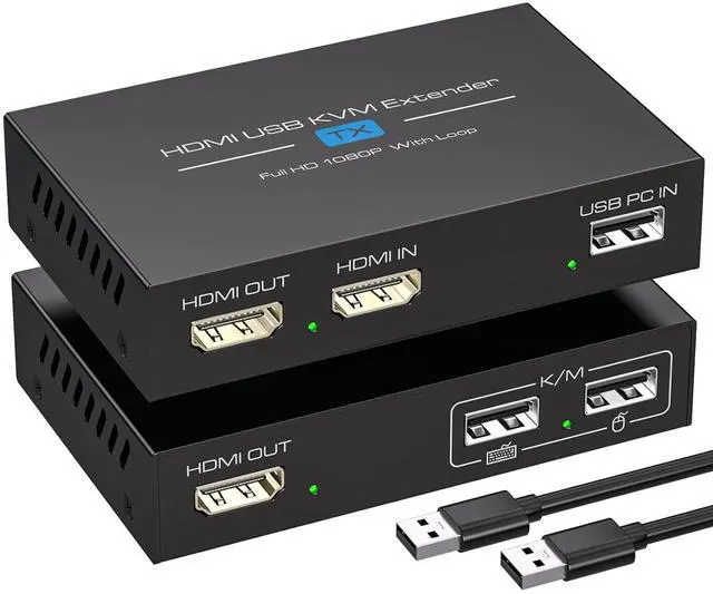 Main image of VPFET HDMI KVM USB Extender 394ft 120M Over Cat 5e 6 7 1080P Ethernet Balun Transmitter Receiver with Loop Out Function Plug Play for Mouse and Keyboard Control