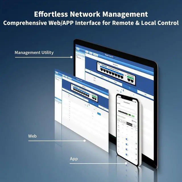 Alt view image 2 of 7 - 10-Port Ethernet PoE Switch (8 PoE Ports, 2 Uplink) with Extend Function, Easy Smart Managed Ethernet Switch, Plug & Play, Fanless Metal Design, VLAN, Qos,Desktop/Wall Mount